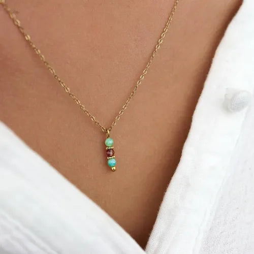 Collier minimaliste pierre naturelle acier - By Hélène