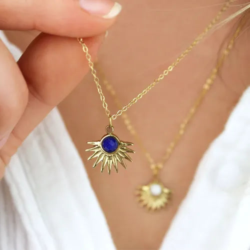 Collier soleil acier et pierre naturelle - By Hélène