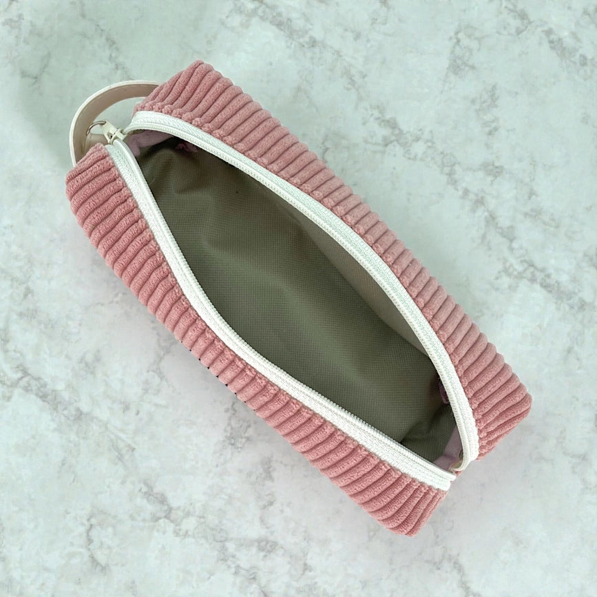 Trousse écolière velours côtelé rose