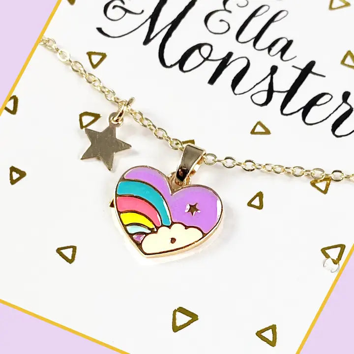 Collier fille pendentif cœur multicolore, bijou enfant – By Hélène