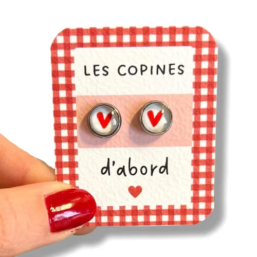Puces d'oreilles enfant cœur rouge - By Hélène