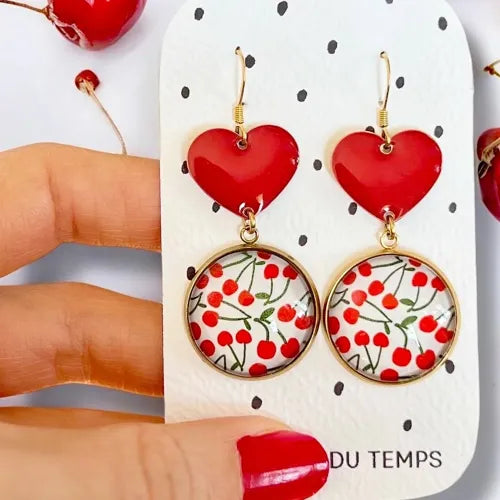 Boucles d'oreilles pendants cerises fantaisie - By Hélène