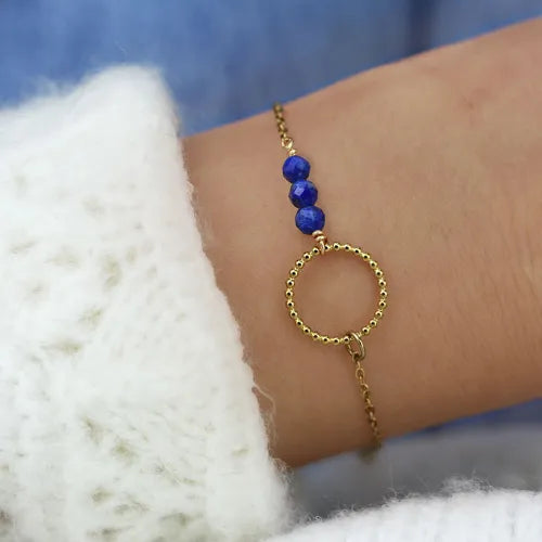 Bracelet acier pierre naturelle porté poignet - By Hélène
