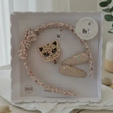 Coffret barrette et serre-tête léopard cadeau enfant - By Hélène