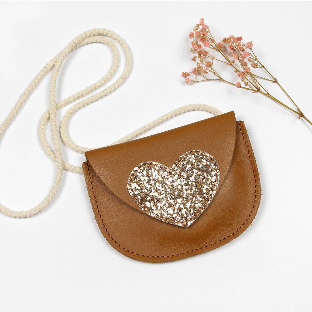 Sac cuir enfant avec cœur paillette doré - By Hélène