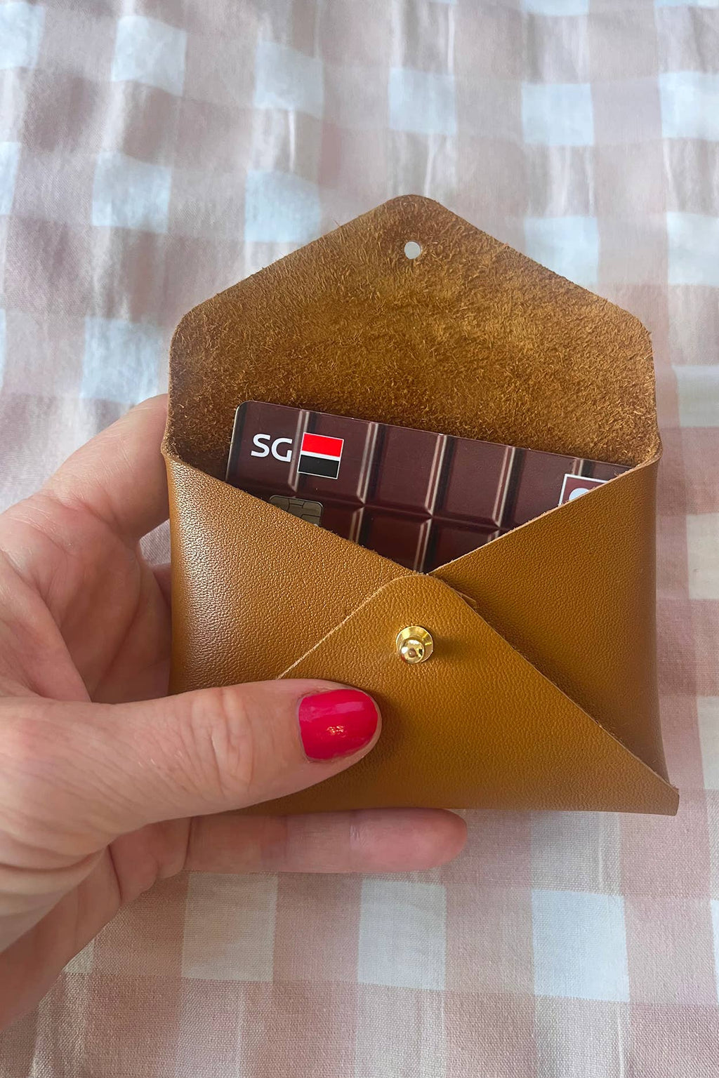Porte-cartes cuir pochette enveloppe vue ouverte - By Hélène

